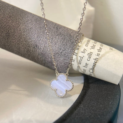 Mystic CLOVER 15MM BLUE CHALCEDONY NECKLACE SILVER