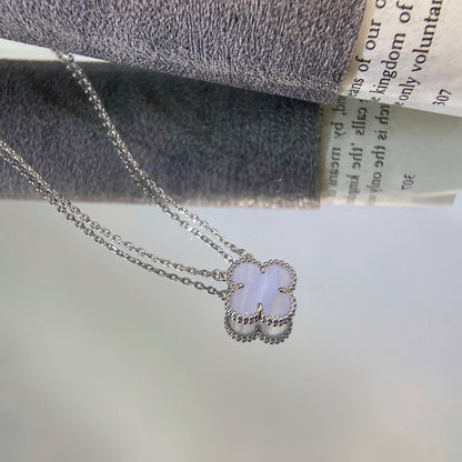 Mystic CLOVER 15MM BLUE CHALCEDONY NECKLACE SILVER