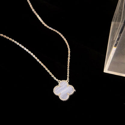 Mystic CLOVER 15MM BLUE CHALCEDONY NECKLACE SILVER