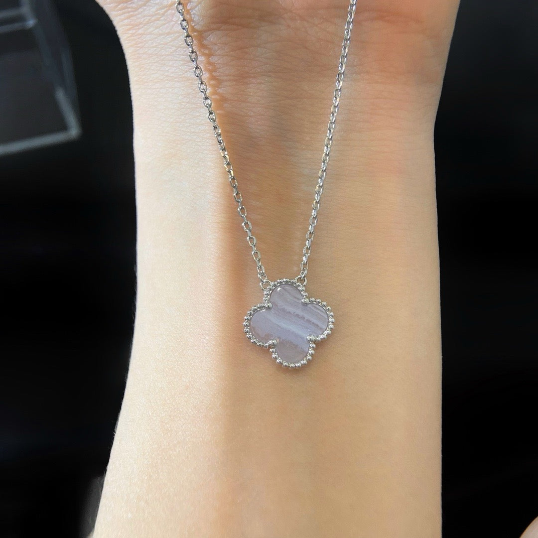 Mystic CLOVER 15MM BLUE CHALCEDONY NECKLACE SILVER