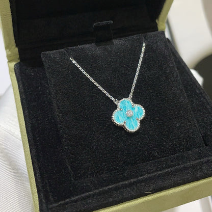 Mystic CLOVER 15MM DIAMOND SVRES PORCELAIN  NECKLACE SILVER