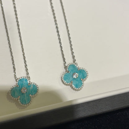 Mystic CLOVER 15MM DIAMOND SVRES PORCELAIN  NECKLACE SILVER