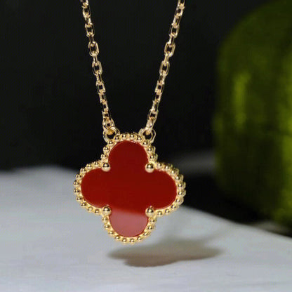 Mystic CLOVER 15MM CARNELIAN SINGLE FLOWER NECKLACE