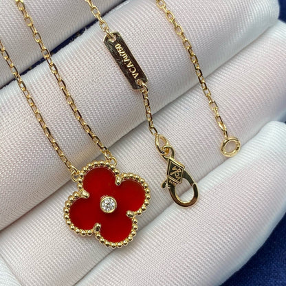 Mystic CLOVER 15MM DIAMOND CARNELIAN NECKLACE