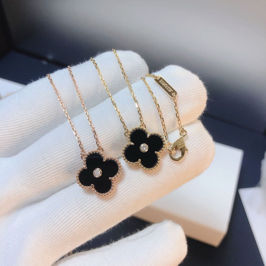 Mystic CLOVER 15MM DIAMOND ONYX NECKLACE
