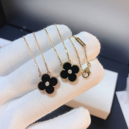 Mystic CLOVER 15MM DIAMOND ONYX NECKLACE