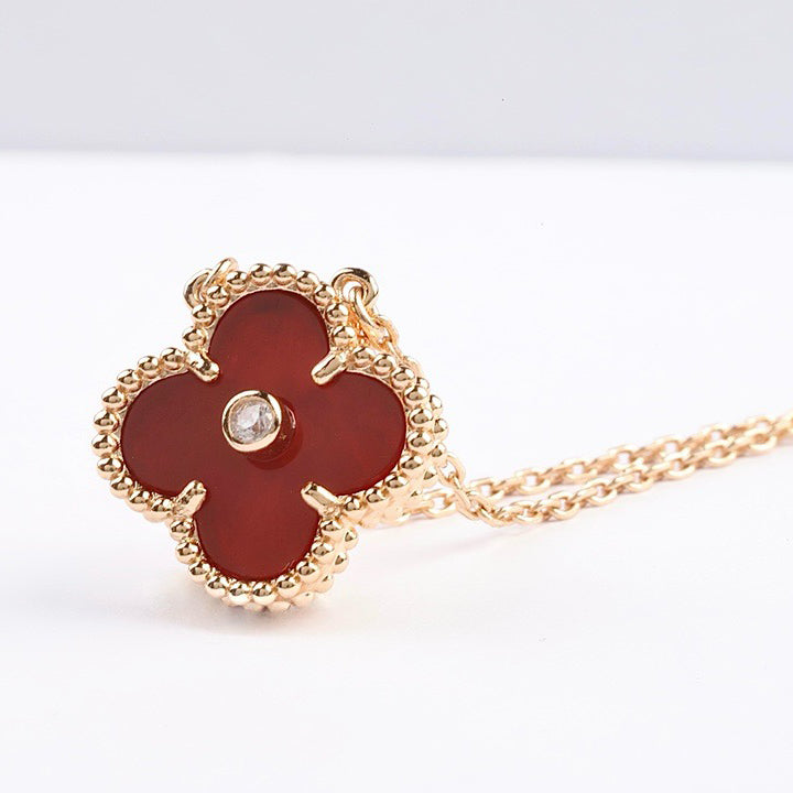 Mystic CLOVER 15MM DIAMOND CARNELIAN NECKLACE