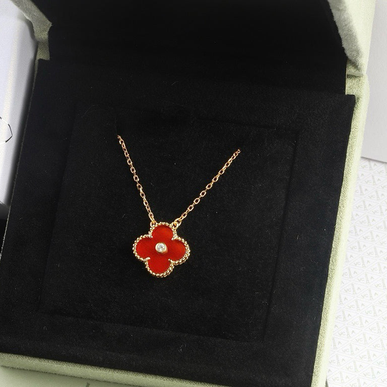 Mystic CLOVER 15MM DIAMOND CARNELIAN NECKLACE