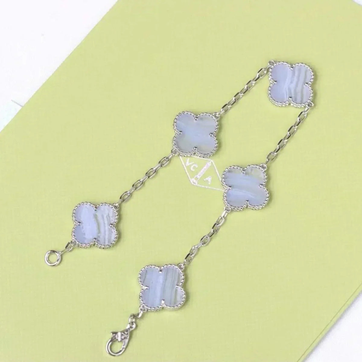 [Mystic ]New  CLOVER 5 MOTIF PURPLE CHALCEDONY BRACELET COLLECTION