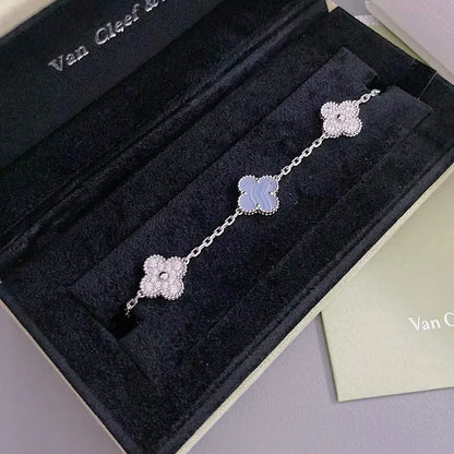 [Mystic ]New  CLOVER 5 MOTIF PURPLE CHALCEDONY BRACELET COLLECTION