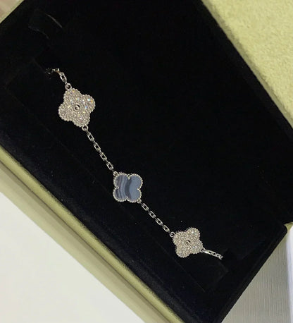[Mystic ]New  CLOVER 5 MOTIF PURPLE CHALCEDONY BRACELET COLLECTION