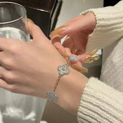 [Mystic ]New  CLOVER 5 MOTIF PURPLE CHALCEDONY BRACELET COLLECTION