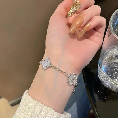 [Mystic ]New  CLOVER 5 MOTIF PURPLE CHALCEDONY BRACELET COLLECTION