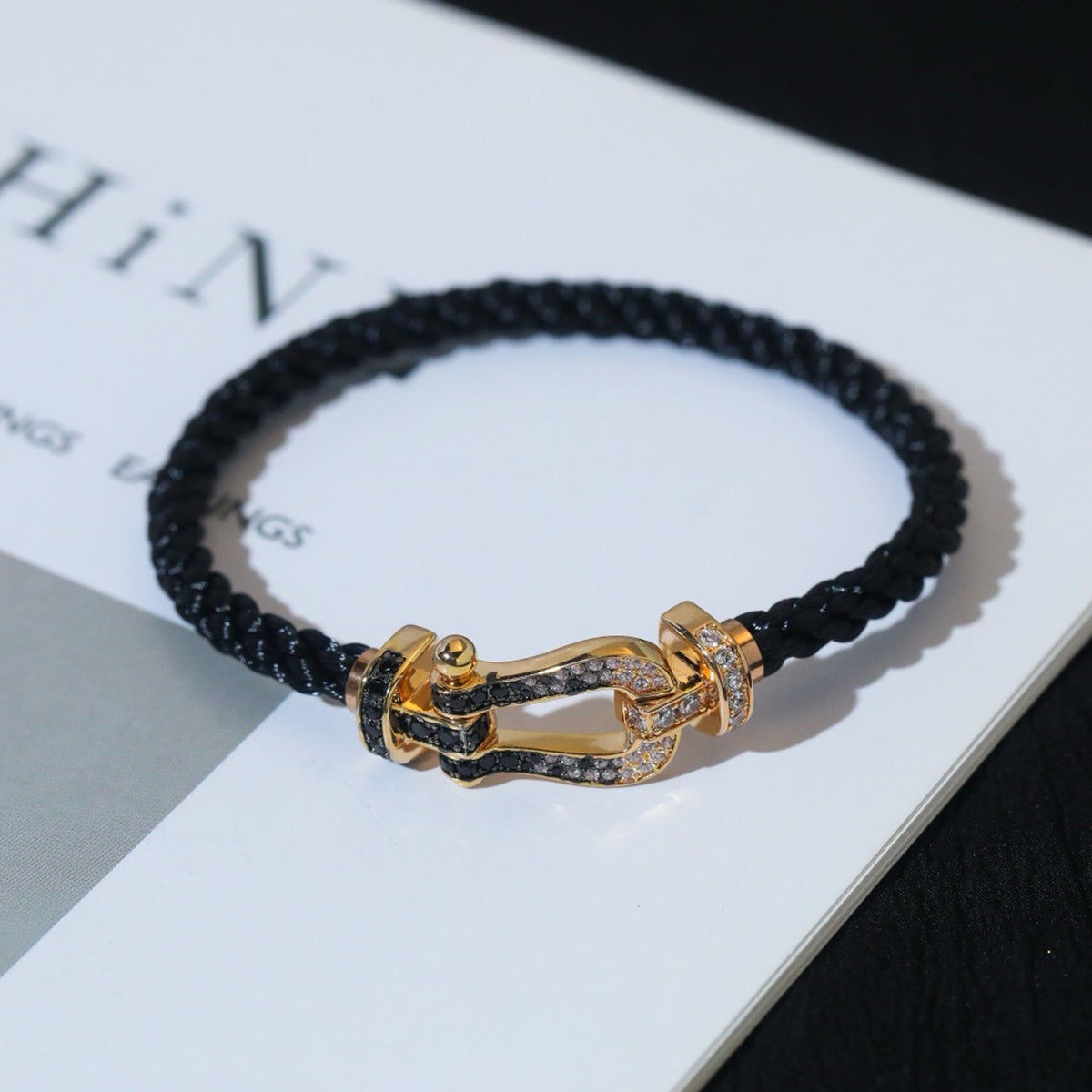 Mystic FORCE LARGE HORSESHOE BLACK WHITE DIAMOND BRACELET ROSE GOLD