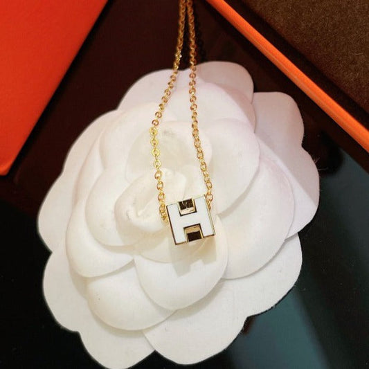 Mystic H WHITE SQUARE GOLD NECKLACE