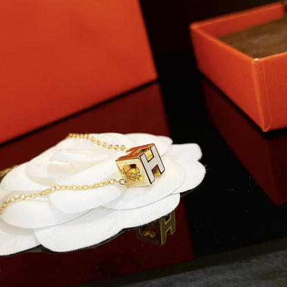 Mystic H WHITE SQUARE GOLD NECKLACE