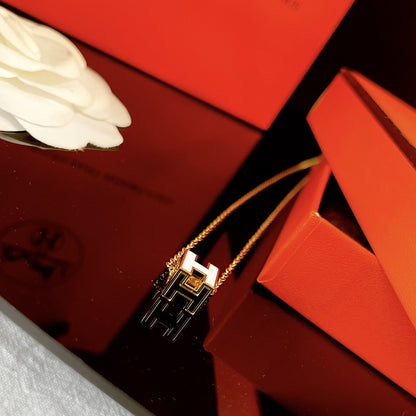 Mystic H WHITE SQUARE GOLD NECKLACE