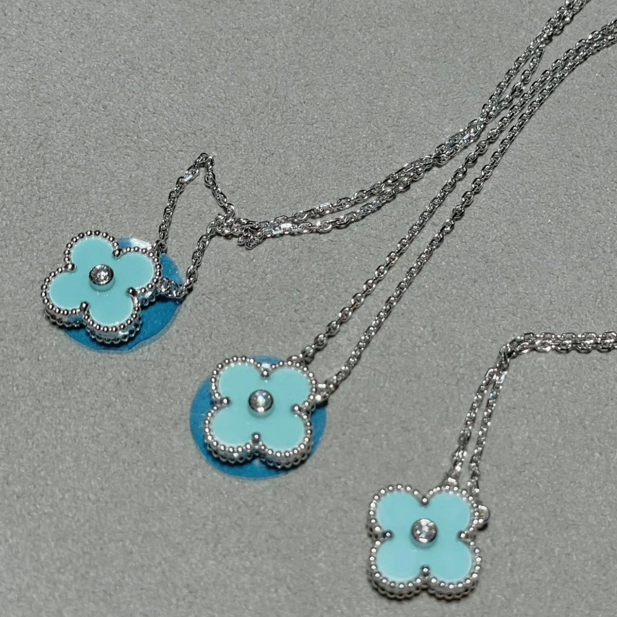 Mystic CLOVER 1 DIAMOND LIGHT BLUE SILVER NECKLACE