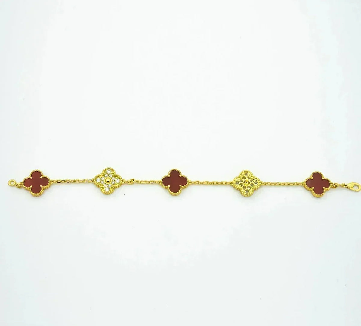 [Mystic ]New  CLOVER 5 MOTIF RED CORNELIAN BRACELET COLLECTION