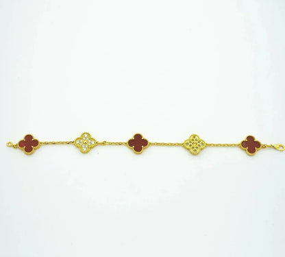 [Mystic ]New  CLOVER 5 MOTIF RED CORNELIAN BRACELET COLLECTION