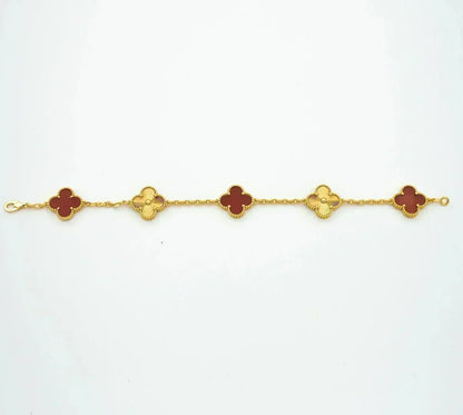[Mystic ]New  CLOVER 5 MOTIF RED CORNELIAN BRACELET COLLECTION