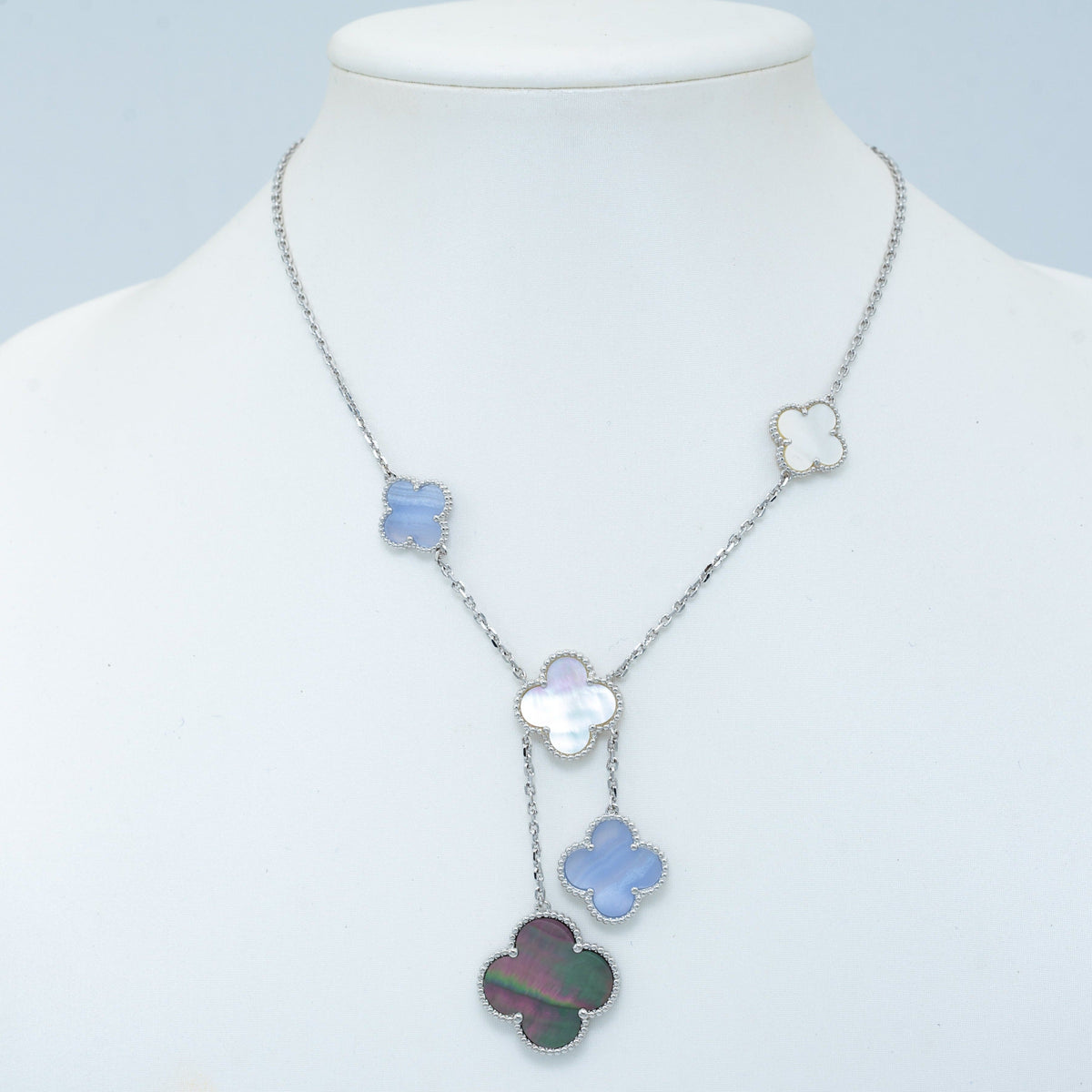 Mystic CLOVER MOP CHALCEDONY NECKLACE SILVER 6 MOTIF