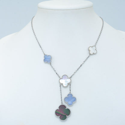 Mystic CLOVER MOP CHALCEDONY NECKLACE SILVER 6 MOTIF