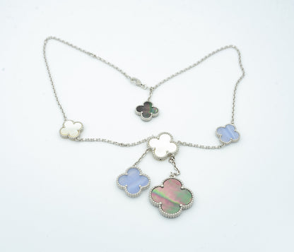 Mystic CLOVER MOP CHALCEDONY NECKLACE SILVER 6 MOTIF
