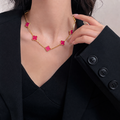 [Mystic]NEW CLOVER 10 MOTIFS PINK ENAMEL NECKLACE