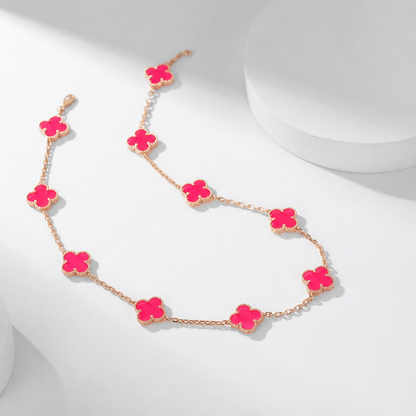 [Mystic]NEW CLOVER 10 MOTIFS PINK ENAMEL NECKLACE