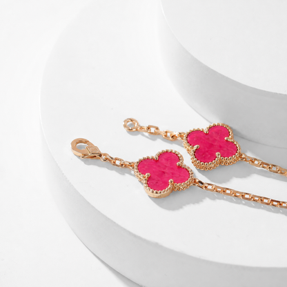 [Mystic]NEW CLOVER 10 MOTIFS PINK ENAMEL NECKLACE