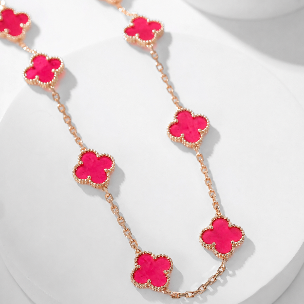 [Mystic]NEW CLOVER 10 MOTIFS PINK ENAMEL NECKLACE