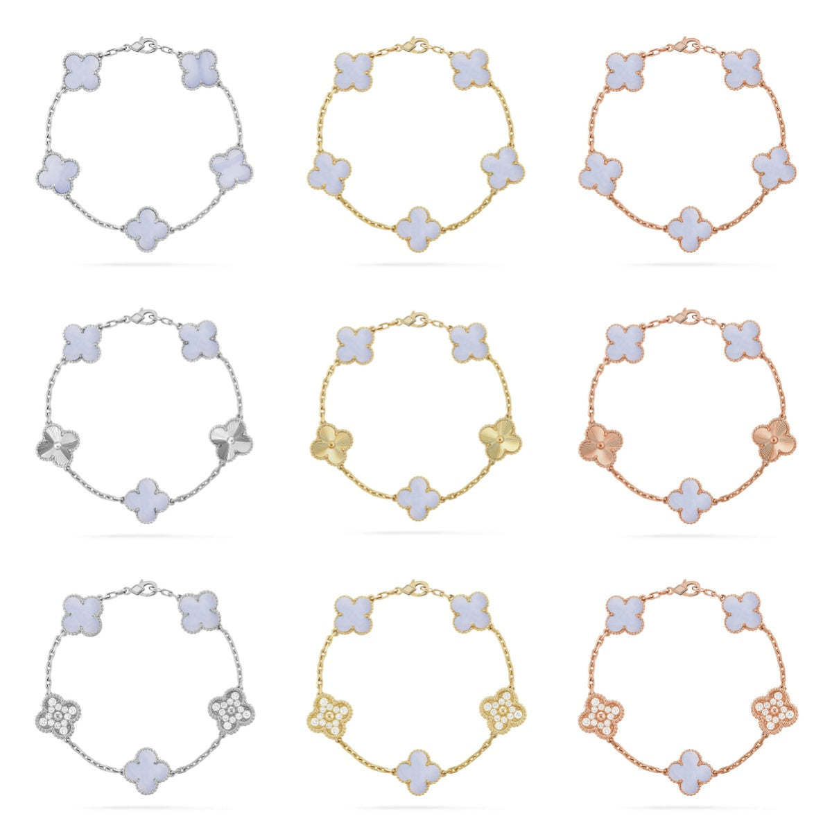 [Mystic ]New  CLOVER 5 MOTIF PURPLE CHALCEDONY BRACELET COLLECTION