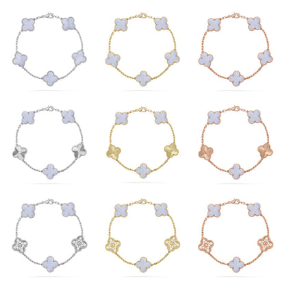 [Mystic ]New  CLOVER 5 MOTIF PURPLE CHALCEDONY BRACELET COLLECTION