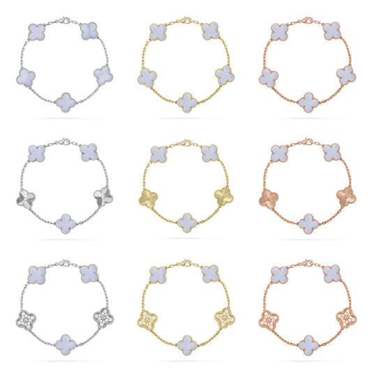 [Mystic ]New  CLOVER 5 MOTIF PURPLE CHALCEDONY BRACELET COLLECTION