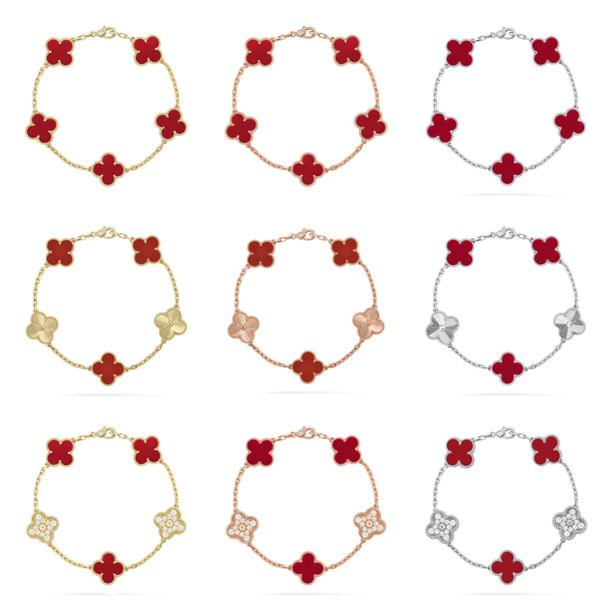 [Mystic ]New  CLOVER 5 MOTIF RED CORNELIAN BRACELET COLLECTION