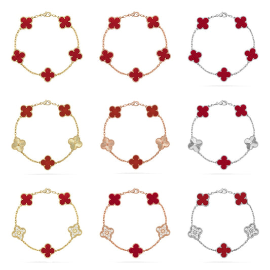 [Mystic ]New  CLOVER 5 MOTIF RED CORNELIAN BRACELET COLLECTION