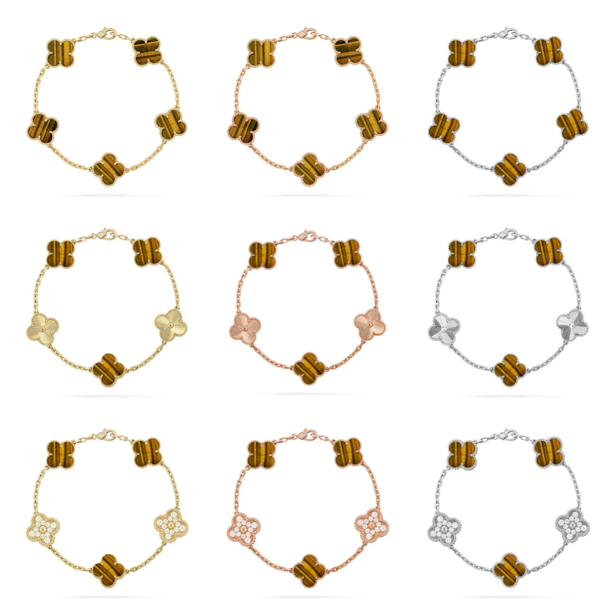 [Mystic ]New  CLOVER 5 MOTIFS TIGER EYE BRACELET COLLECTION
