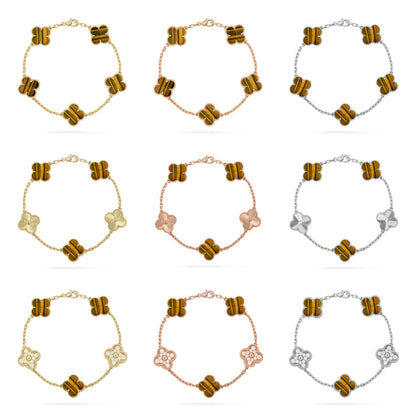 [Mystic ]New  CLOVER 5 MOTIFS TIGER EYE BRACELET COLLECTION