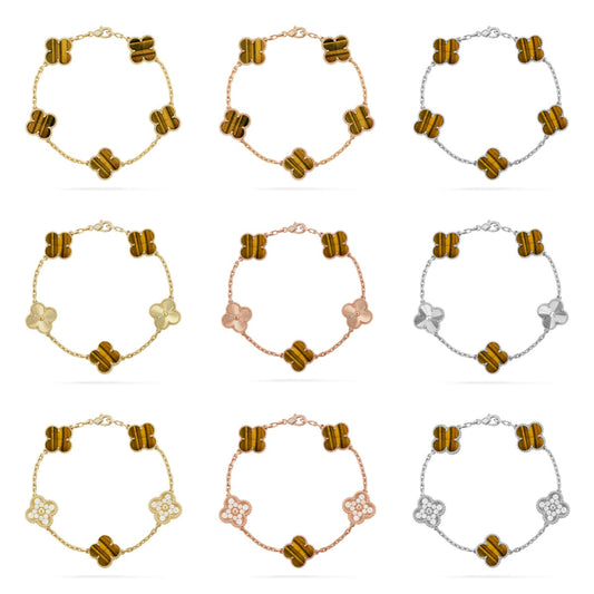 [Mystic ]New  CLOVER 5 MOTIFS TIGER EYE BRACELET COLLECTION