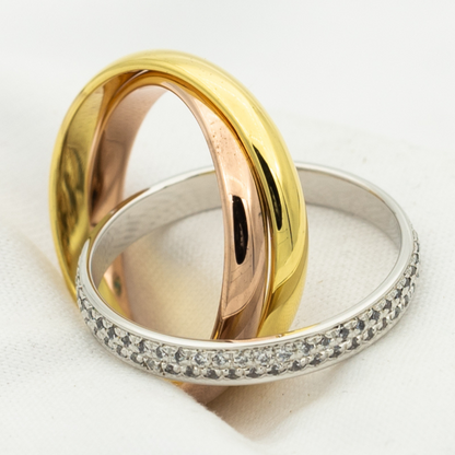 Mystic TRINITY RING GOLD PINK GOLD SILVER DIAMONDS
