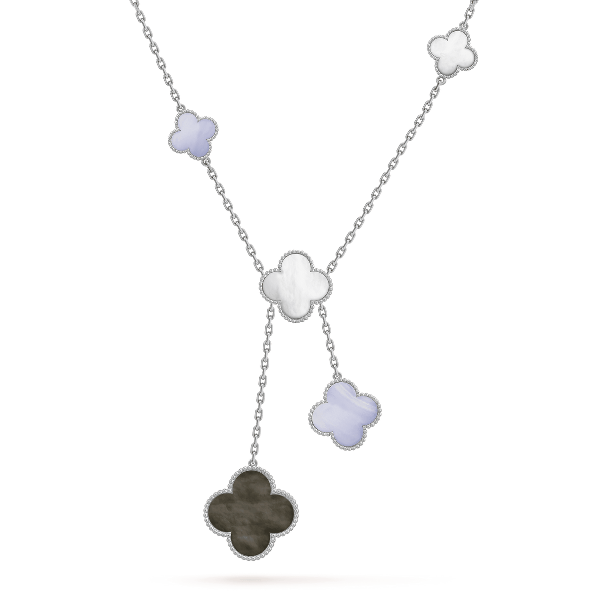 Mystic CLOVER MOP CHALCEDONY NECKLACE SILVER 6 MOTIF