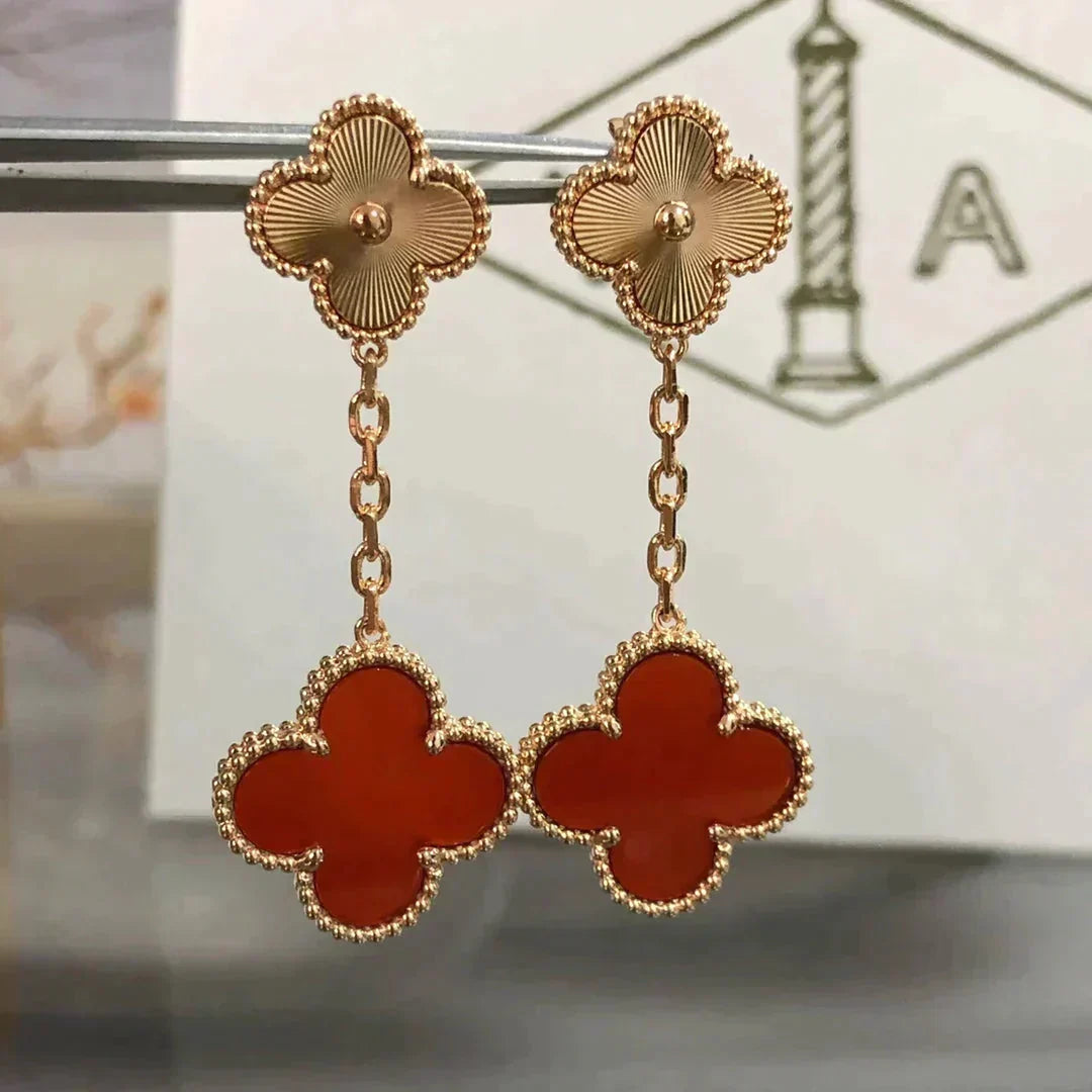 Mystic CLOVER 2 MOTIF  LASER CARNELIAN EARRINGS