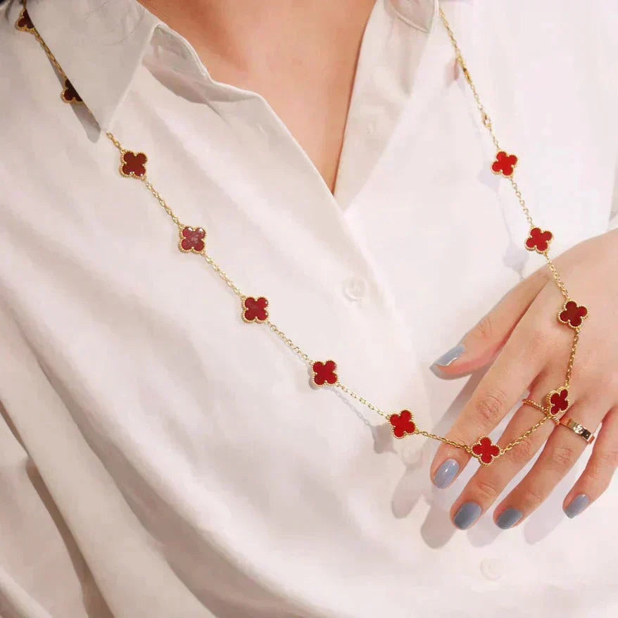 Mystic CLOVER 20 MOTIFS CARNELIAN NECKLACE