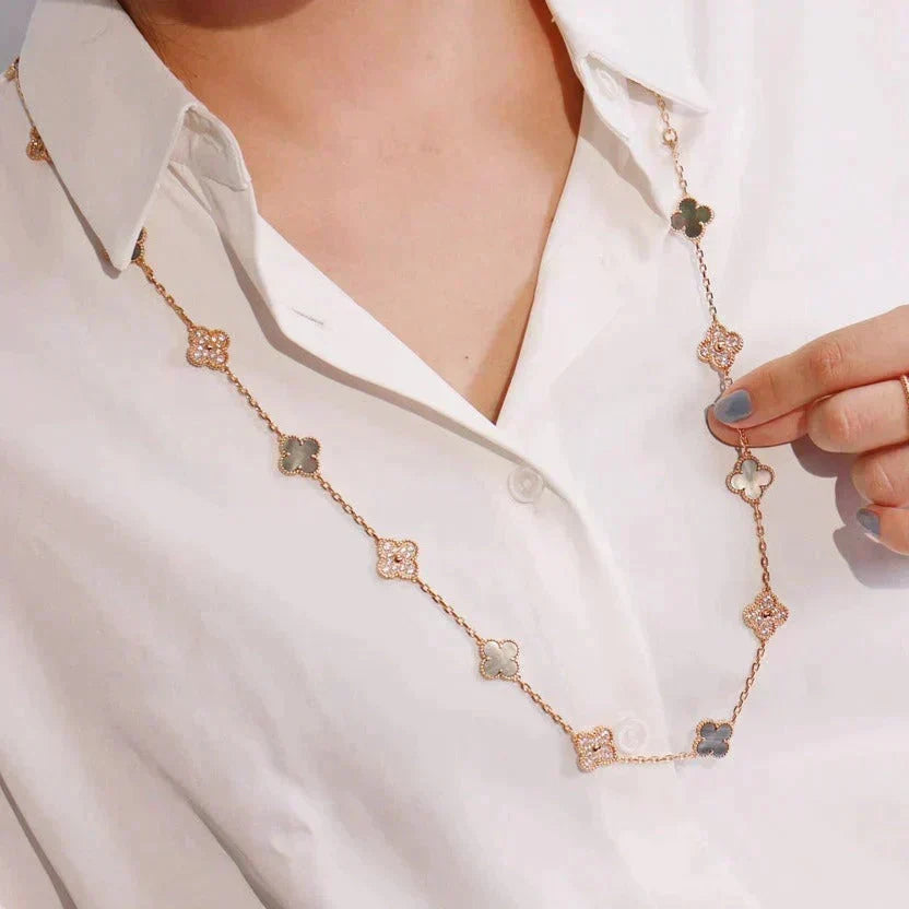 Mystic CLOVER 20 MOTIFS DARK MOP DIAMOND  NECKLACE