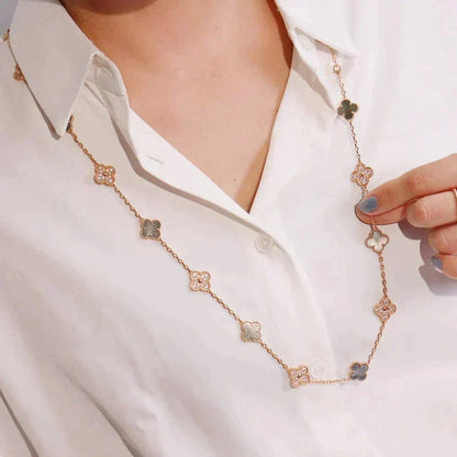 Mystic CLOVER 20 MOTIFS DARK MOP DIAMOND  NECKLACE
