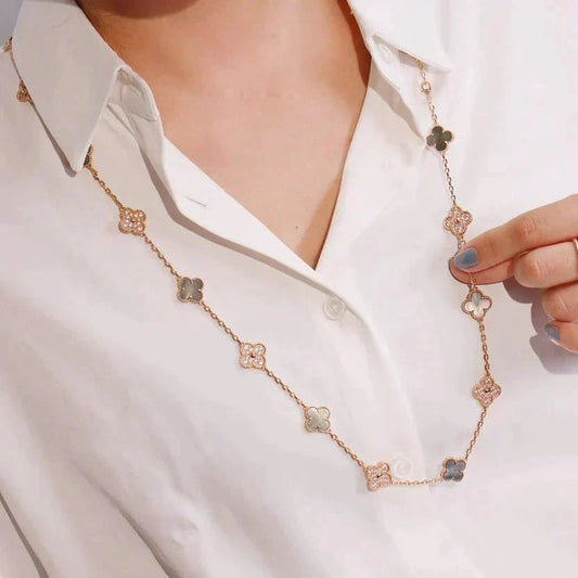 Mystic CLOVER 20 MOTIFS DARK MOP DIAMOND  NECKLACE