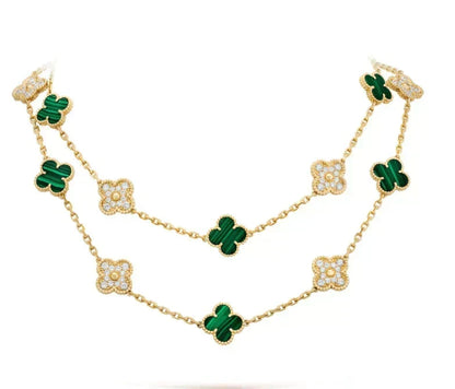 Mystic CLOVER 20 MOTIFS MALACHITE DIAMOND NECKLACE