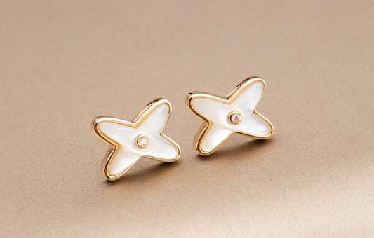 Mystic JEUX DE WHITE MOP PINK GOLD DIAMOND EARRINGS