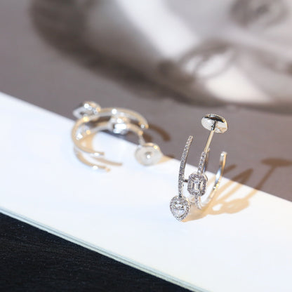 [Mystic]CREOLES MY TWIN 2 RANGS SILVER DIAMOND EARRINGS
